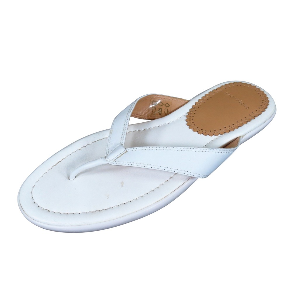 Lands End 98150‎ Women Thong Sandal 7B Summer Beach White Leather Brazil